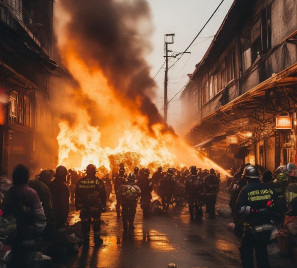 新港商贸城突发火灾救援现场视频曝光！消防员英勇扑火，商户惊魂未定，事件细节引全网关注
